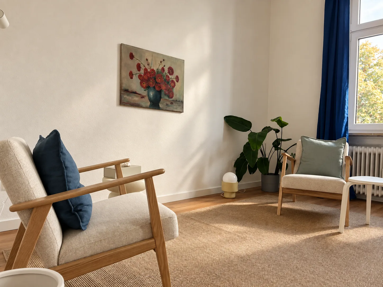 Zweiter Therapieraum mit Sessel und Pflanzen
